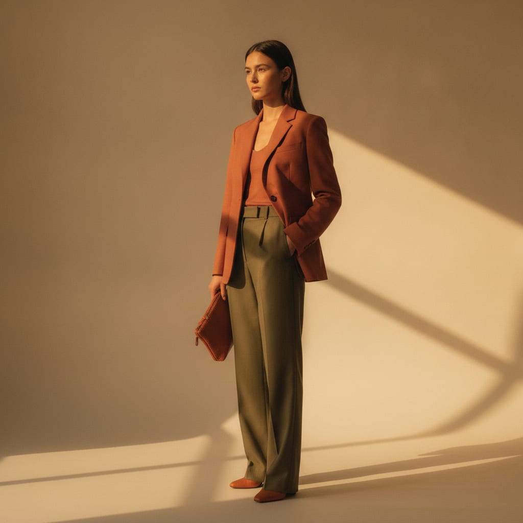 Model toont kledingstijl tegen effen achtergrond voor fotografie kleding webshop