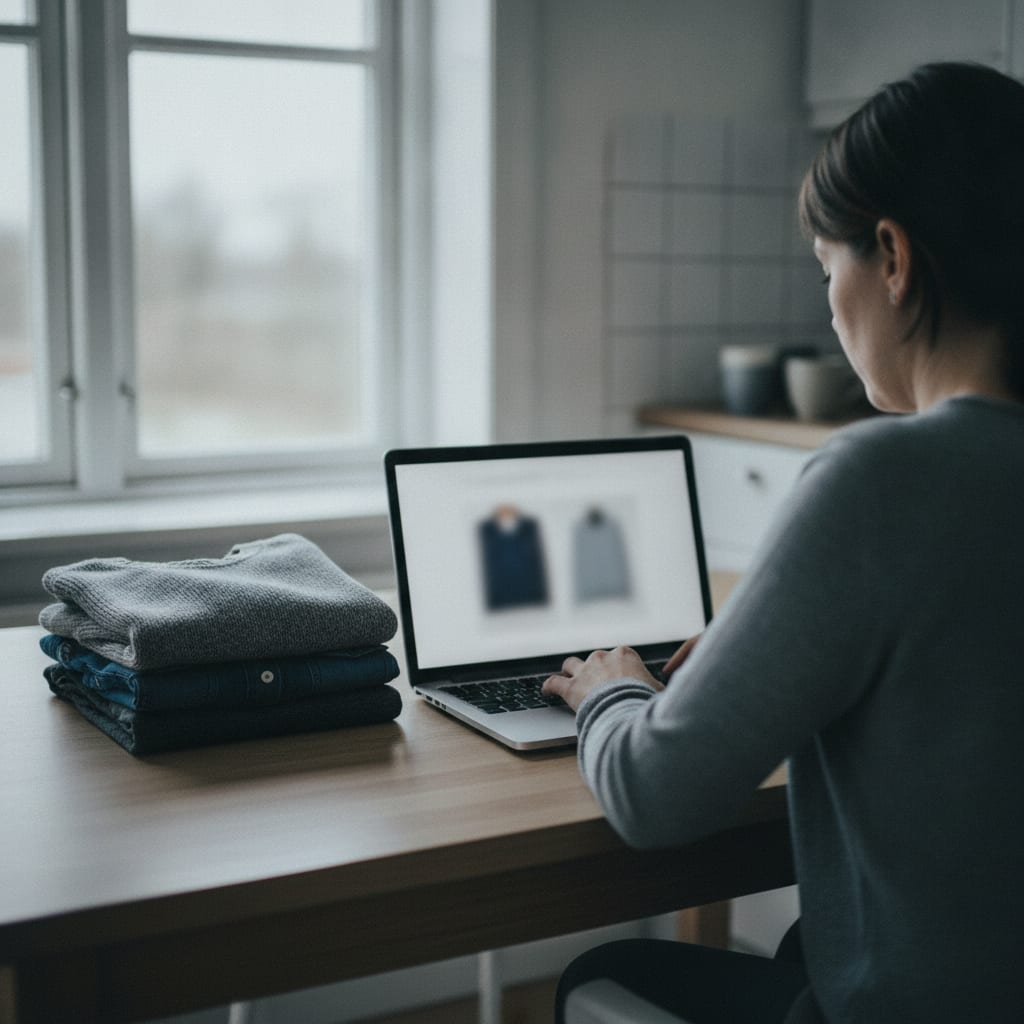 Zelf regelen zonder modellenbureau Webshopeigenaar regelt product fotografie kleding zelf vanaf laptop